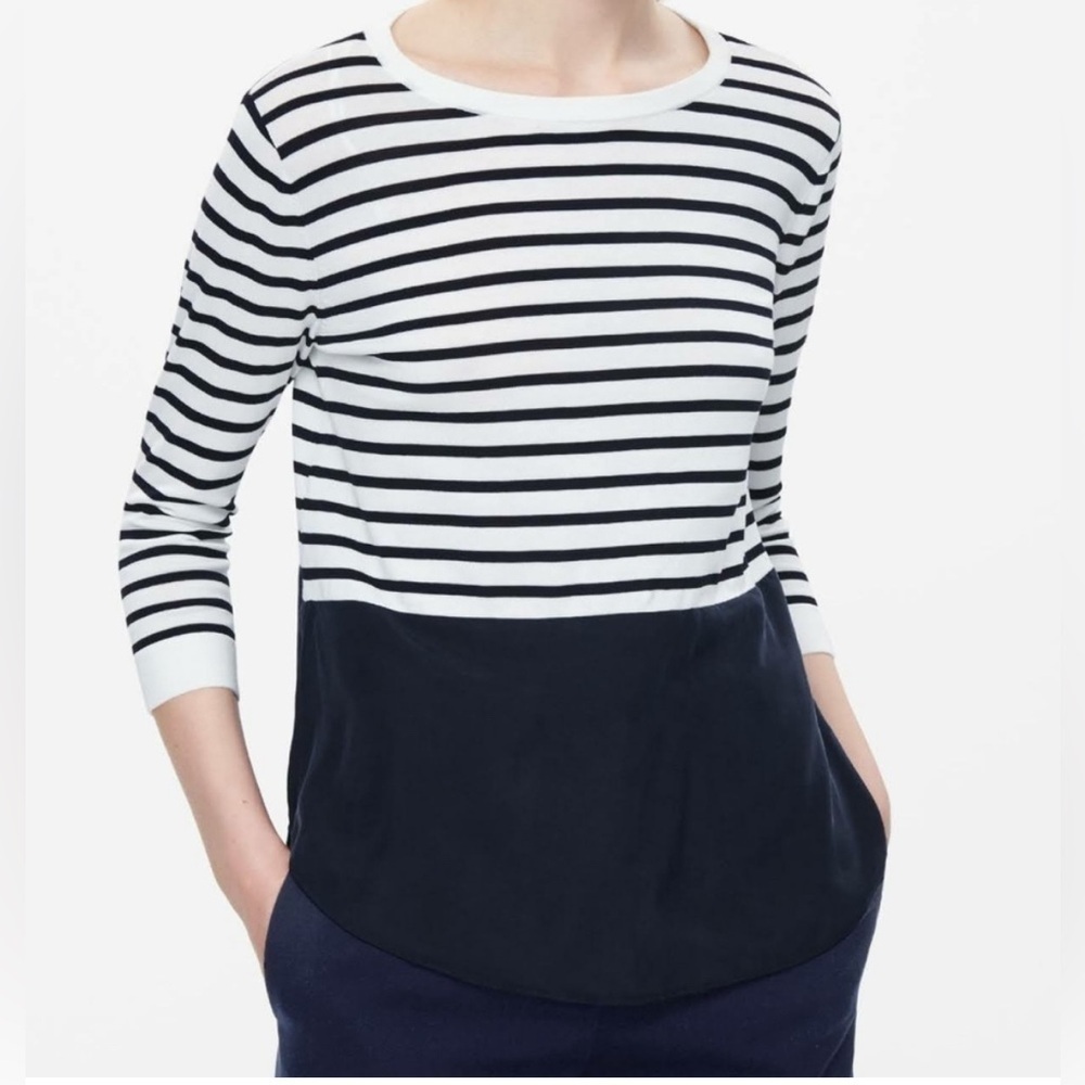 COS Navy & White Striped Lightweight Button-back Tunic Sweater Womens Sz Small